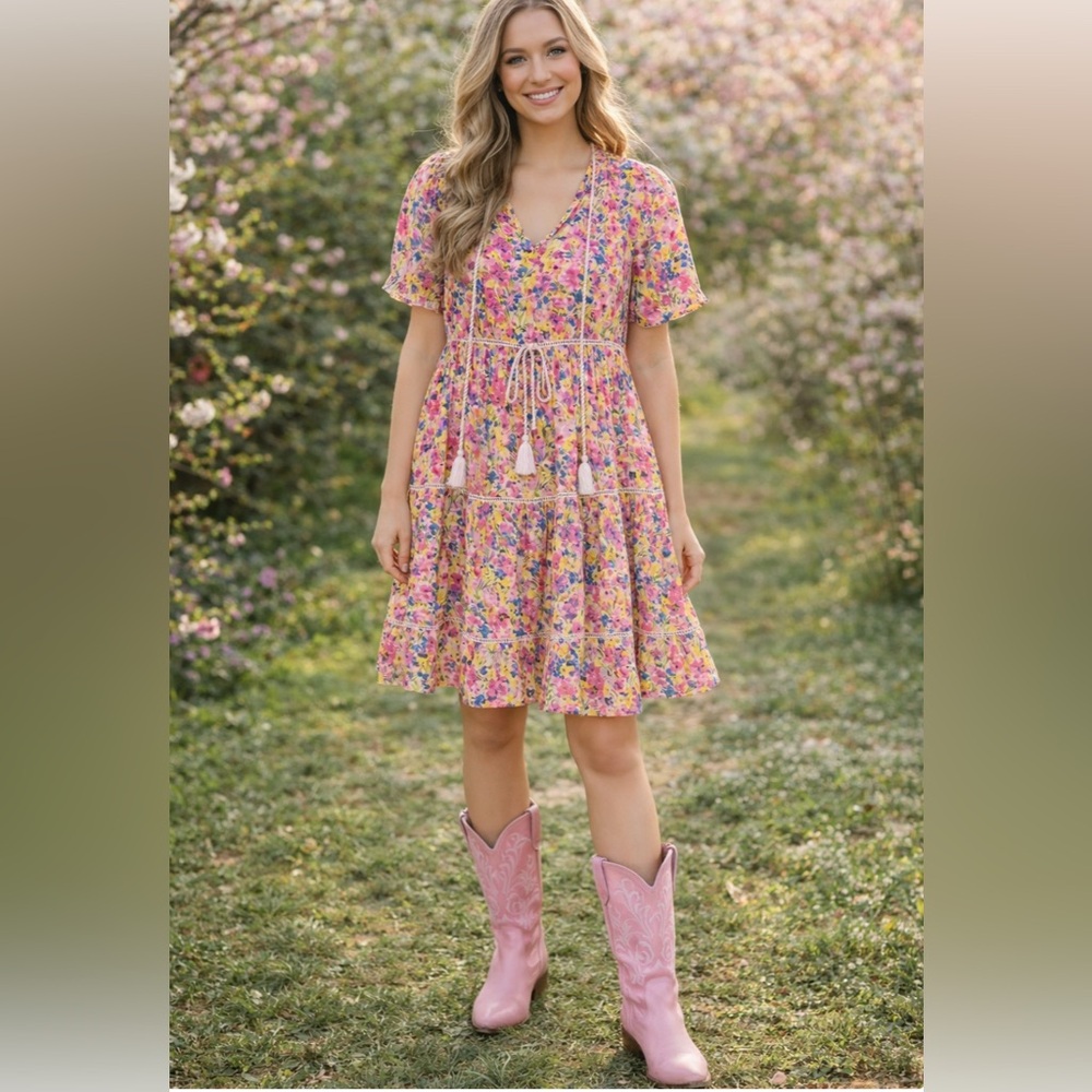Sundance Muriel Orchard Floral Peasant Milkmaid Dress Spring Size XS 100% cotton